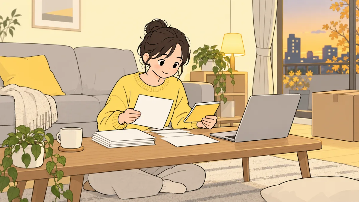 전셋집 거실 탁자에 전세대출 상환 내역서와 청약통장을 나란히 놓고 연말정산 서류를 정리하는 직장인