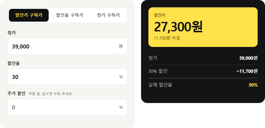 39,000원에 30% 할인을 넣은 결과